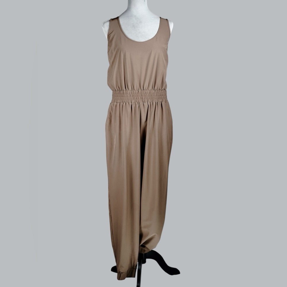 Abercrombie & Fitch Taupe Brown Utility Jumpsuit Elastic Waist Jogger Cuffs - Picture 4 of 14